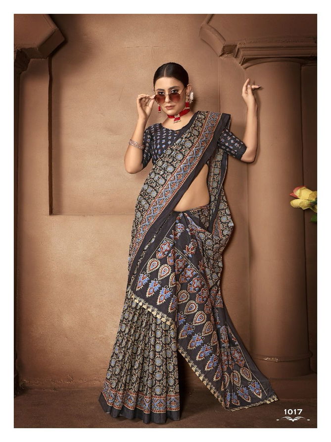 Smc Ajarakh Block Printed Cotton Daily Wear Sarees Wholesale Market In Surat
